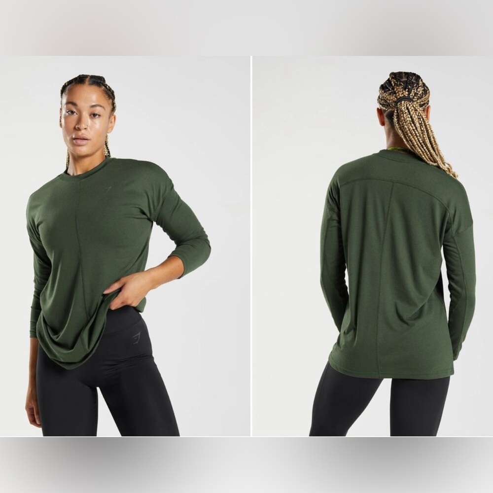 Gymshark women’s Power long sleeve shirt olive green moss size large